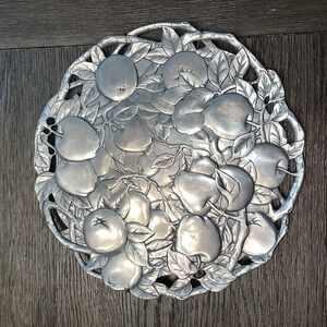 Arthur Court Tray Platter Plate Aluminum Apple 1991 Metal Serving Party 12"